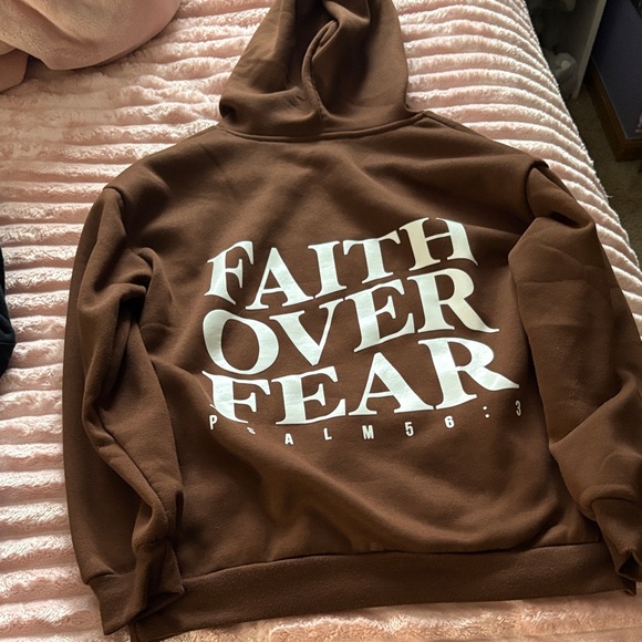 SHEIN Sweaters - SHEIN Brown Faith Over Fear Hoodie